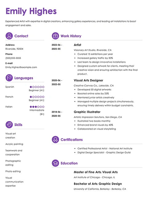 artist resume example