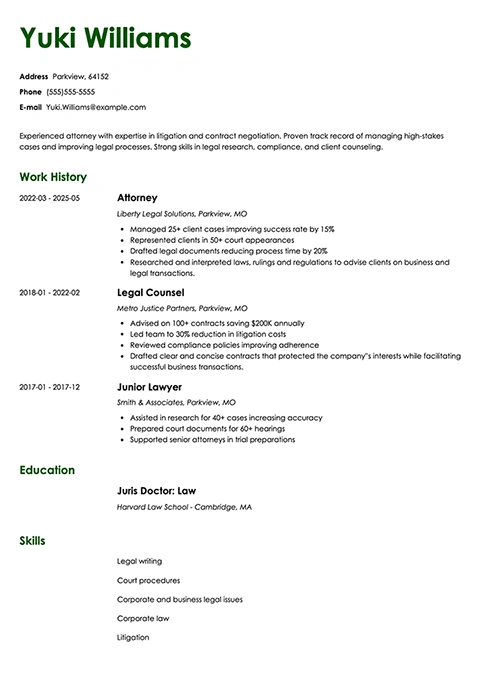 attorney resume example