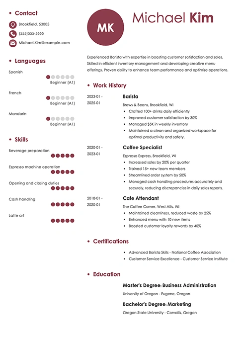 barista resume example