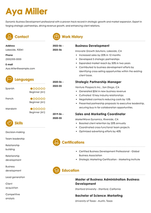 business development resume example