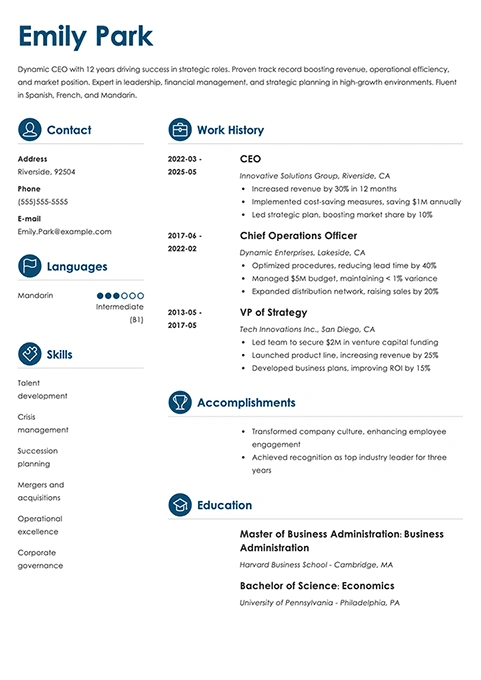 ceo resume example