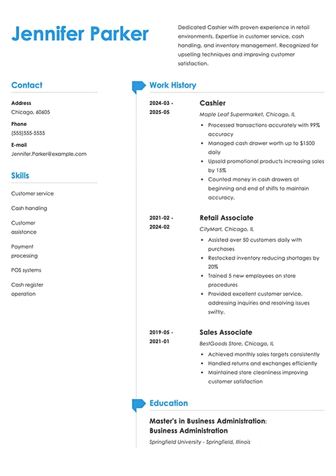 cashier resume example