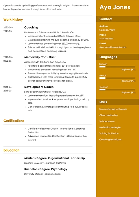 coaching resume example