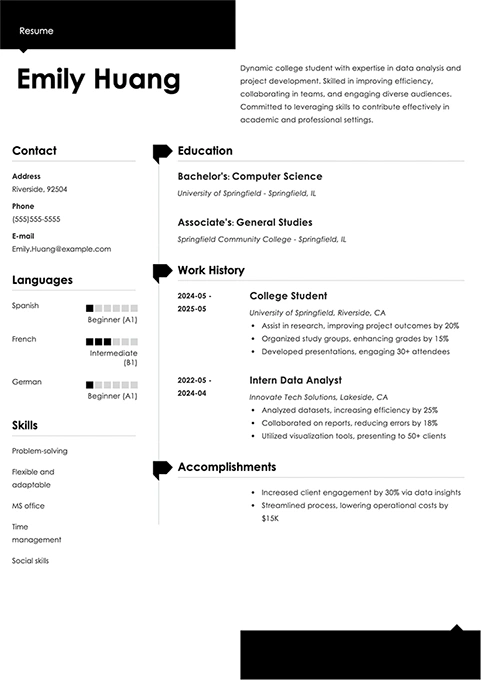 college student resume example