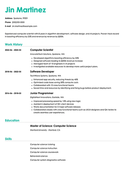 computer science resume example