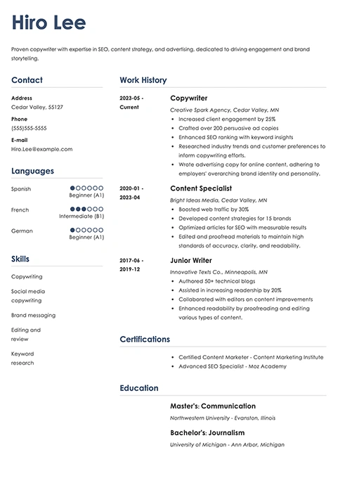 copywriter resume example