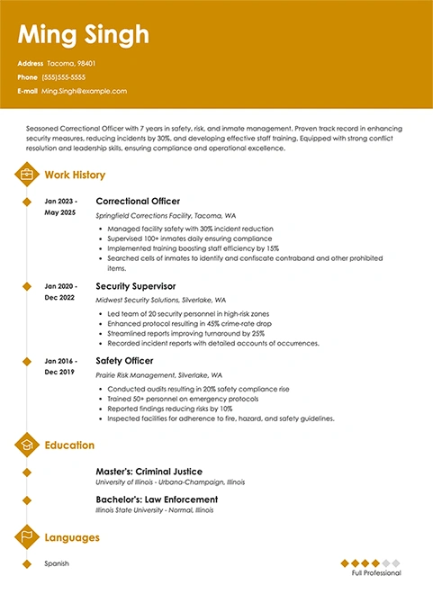 correctional officer resume example