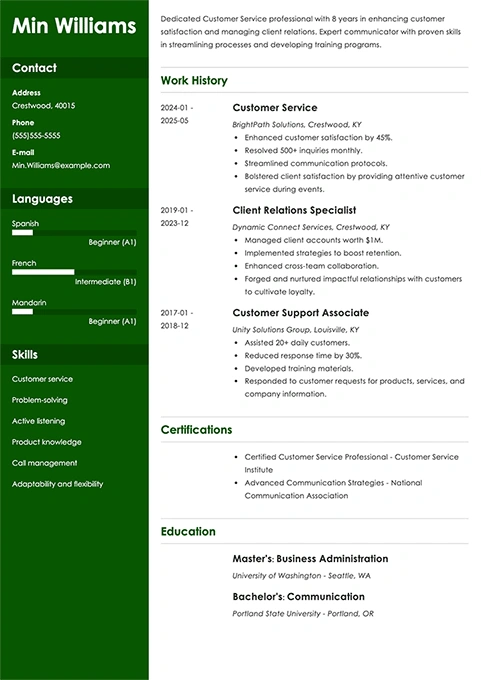 customer service resume example