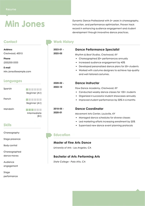 dance resume example