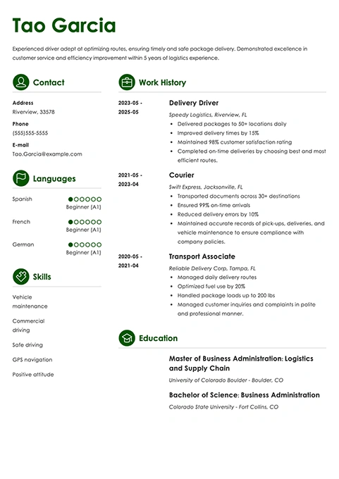 delivery driver example