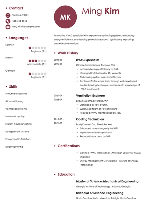 HVAC resume example