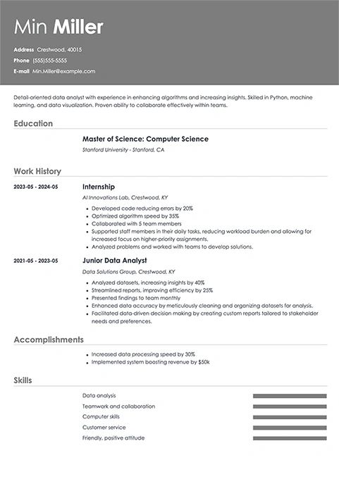 internship resume example