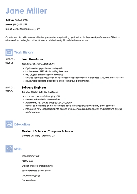 java developer resume example