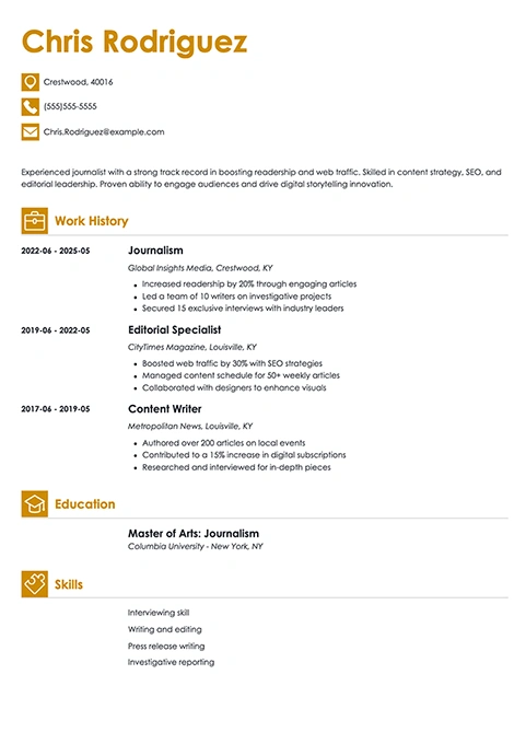 journalism resume example