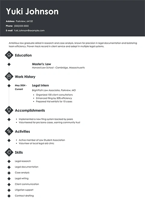 law school resume example