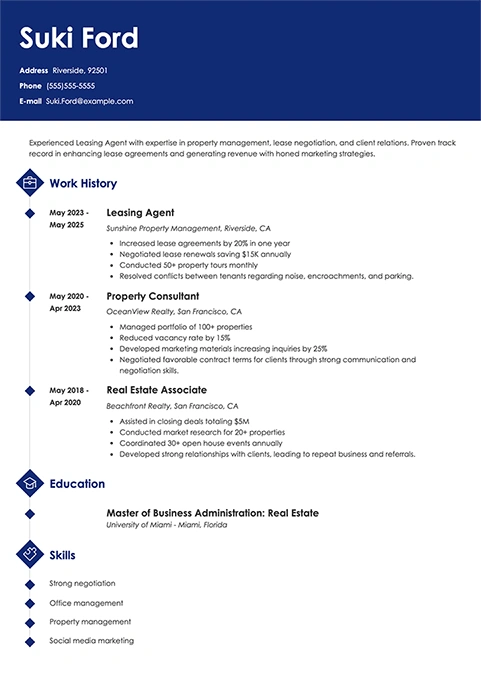 leasing agent resume example