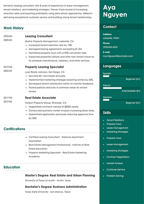 leasing consultant resume example