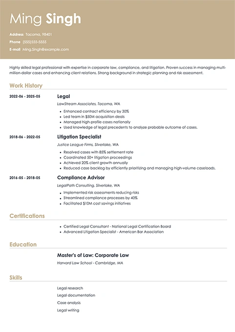 legal resume example