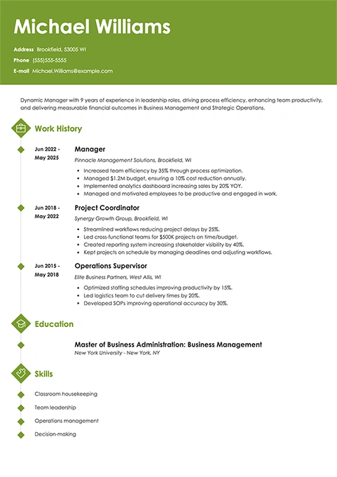 manager resume example