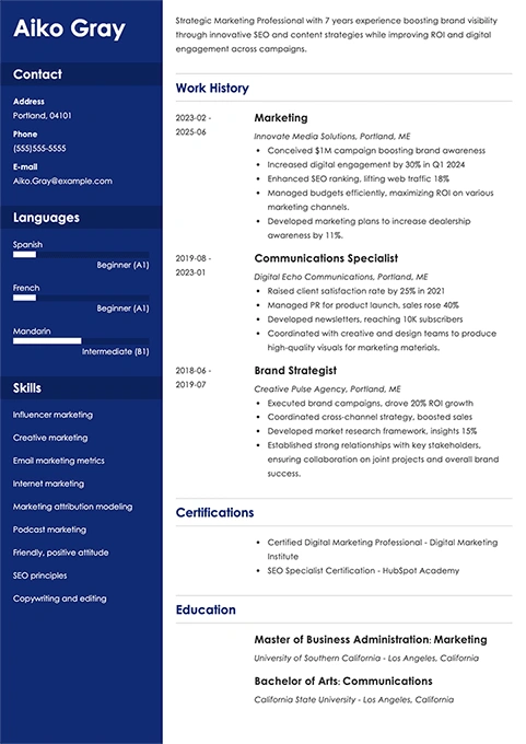 marketing resume example
