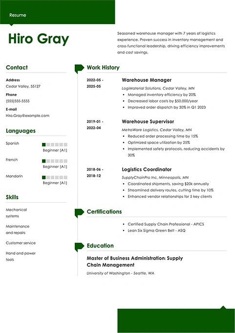 mechanic resume example