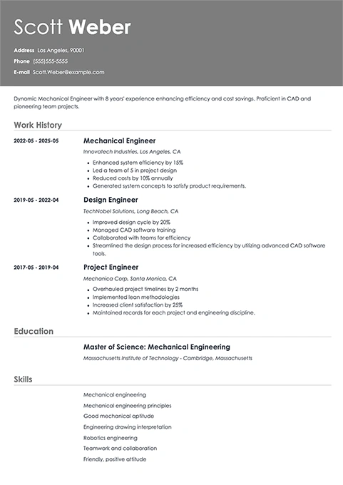 mechanical engineering resume example
