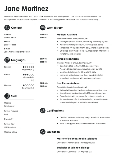 medical assistant resume example