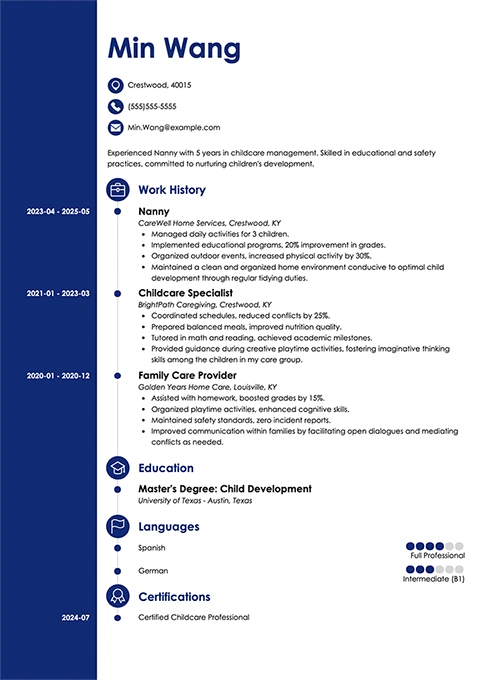 nanny resume example