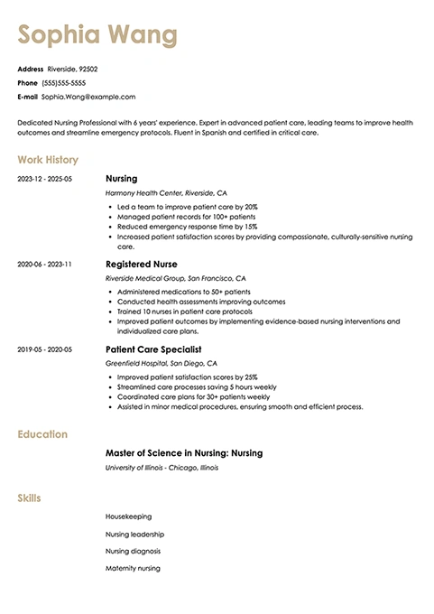 nursing resume example
