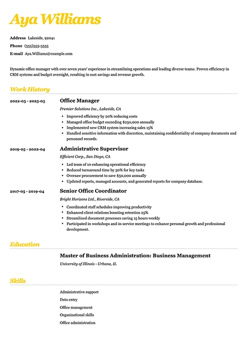 office manager resume example