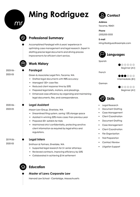 paralegal resume example