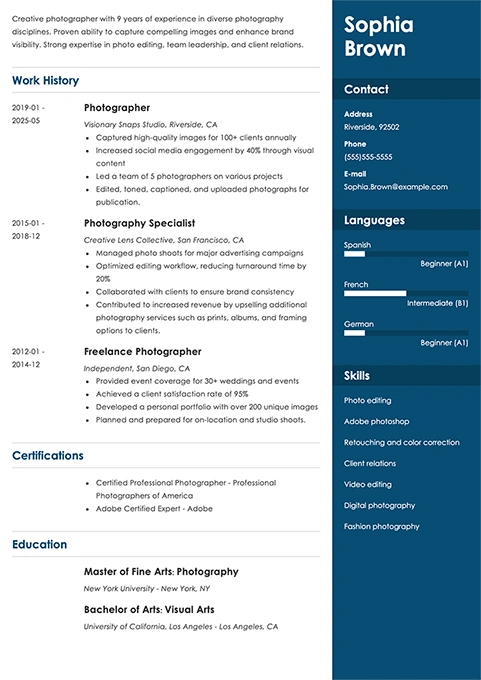 photographer resume example