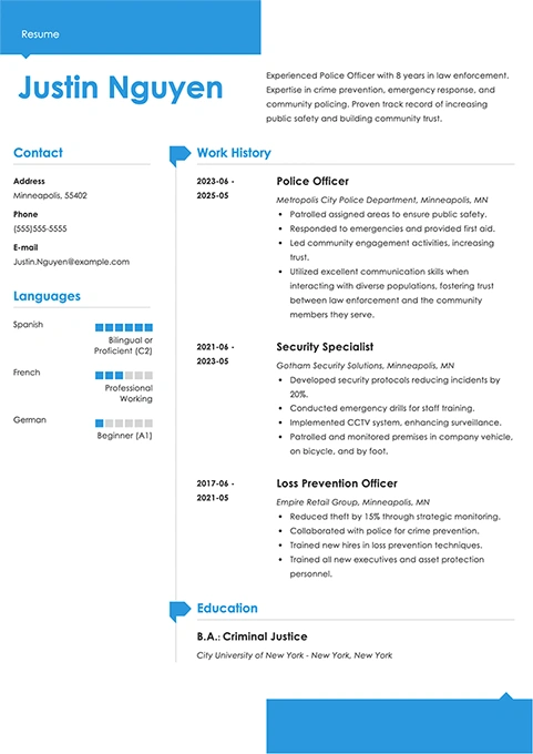 police officer resume example