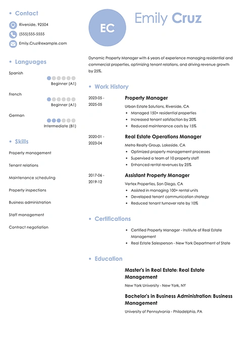 property manager resume example