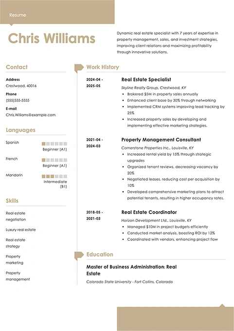 real estate resume example