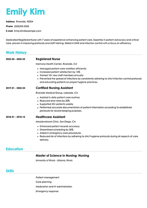 registered nurse resume example