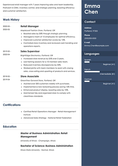 retail resume example