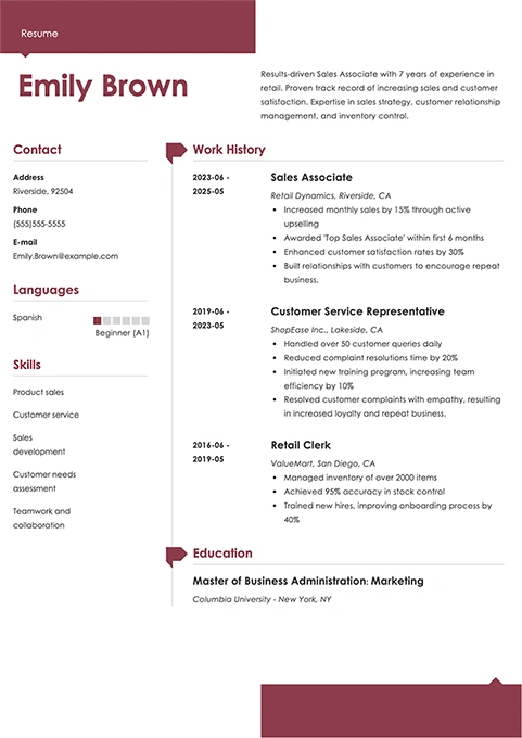 sales associate resume example