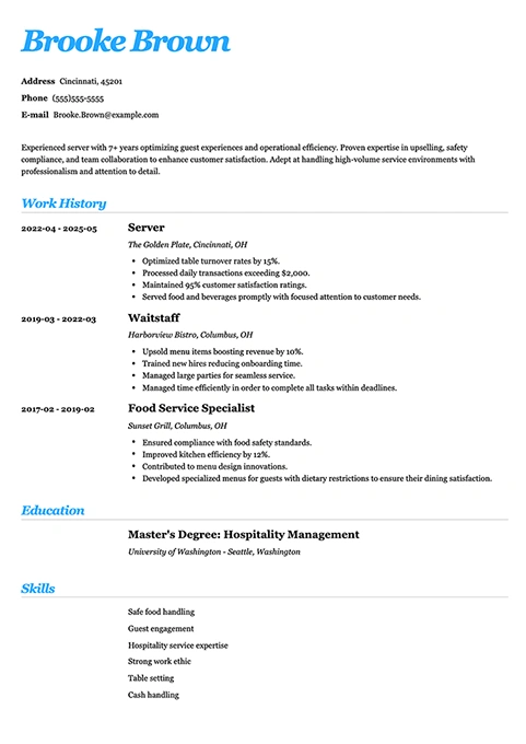 server resume example
