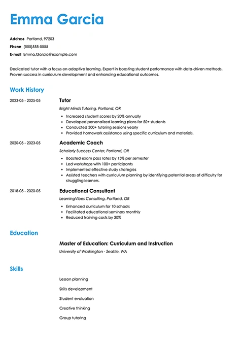 tutor resume example