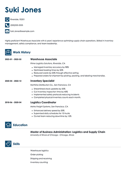 warehouse associate resume example