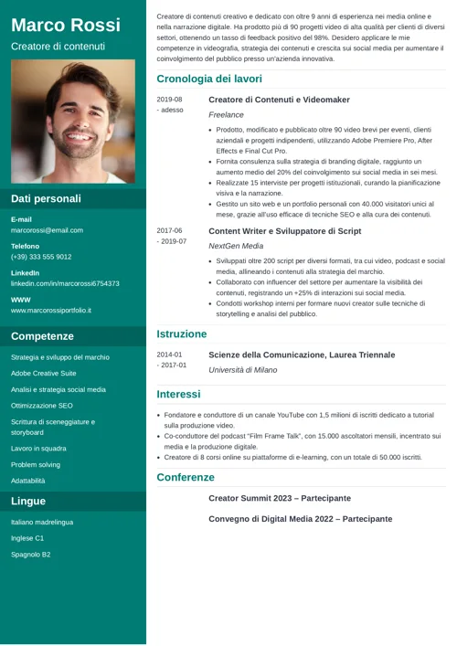 content creator CV