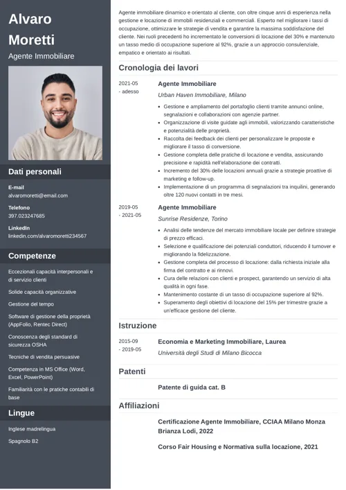 curriculum agente immobiliare