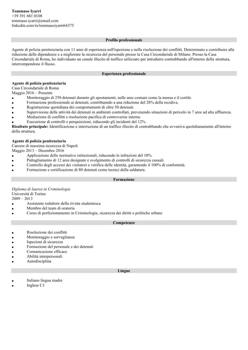 curriculum agente penitenziario