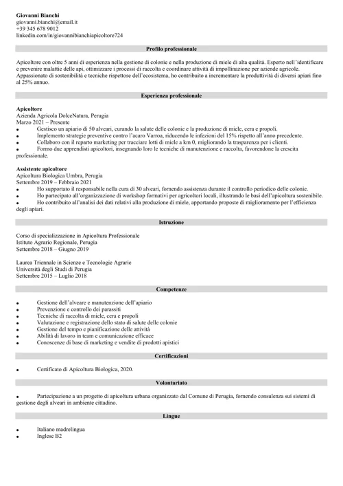 curriculum apicoltore