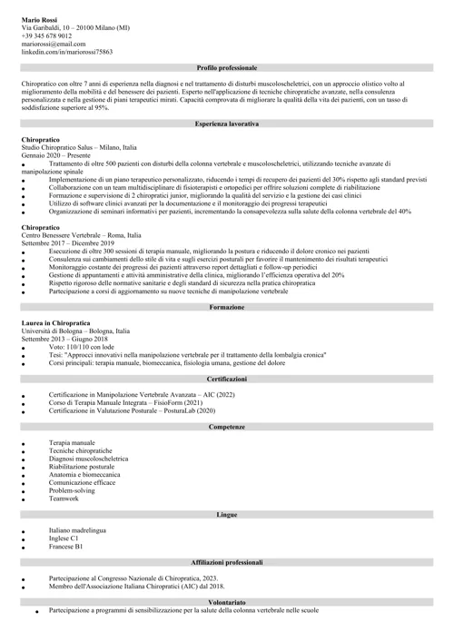curriculum chiropratico