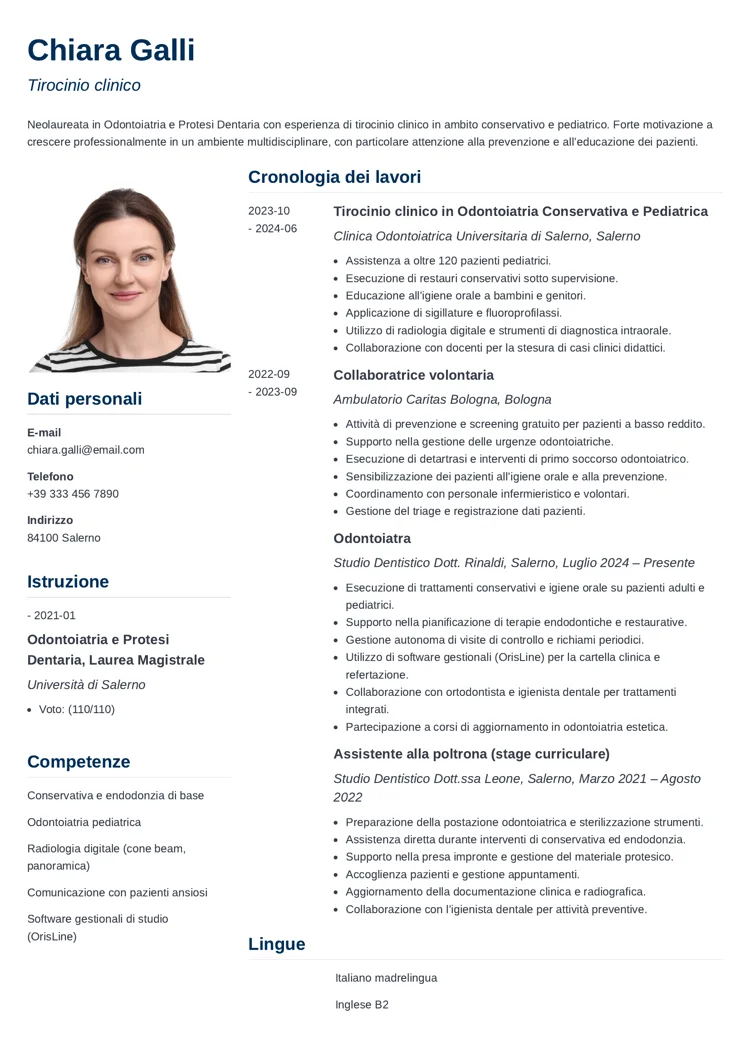 esempio di curriculum vitae ortodontista
