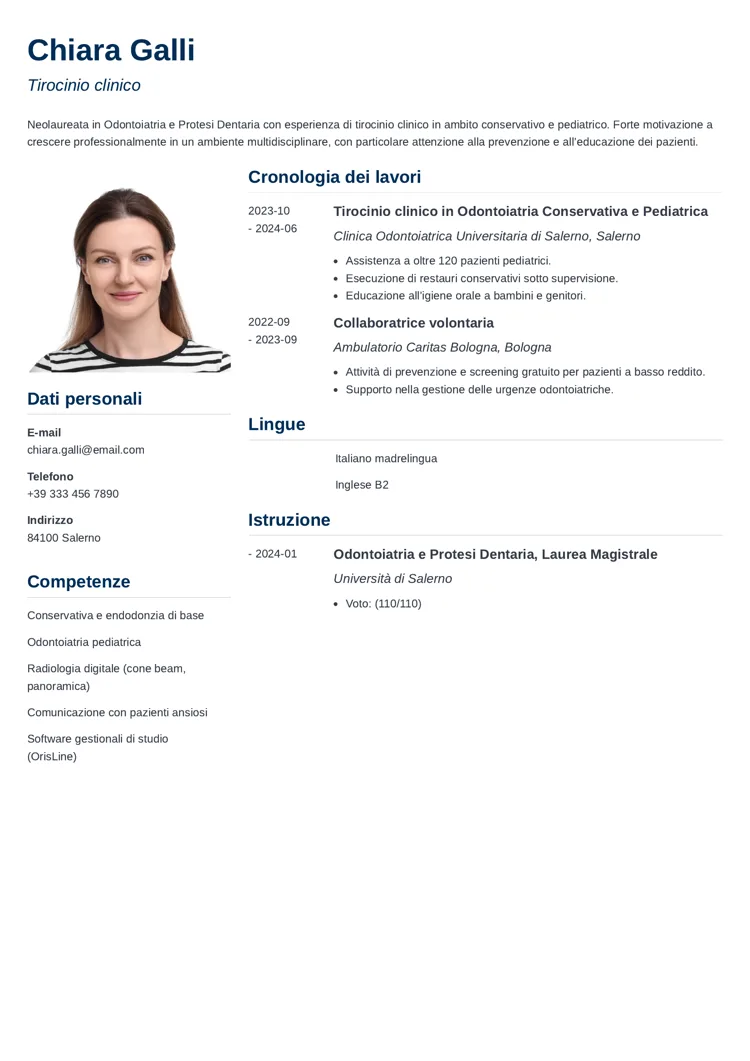 esempio di curriculum vitae ortodontista