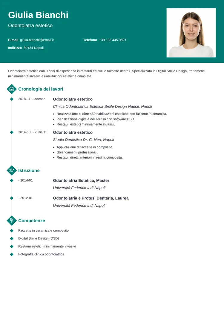 esempio di curriculum vitae odontoiatra estetica