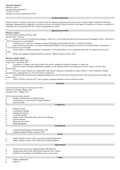 curriculum direttore creativo